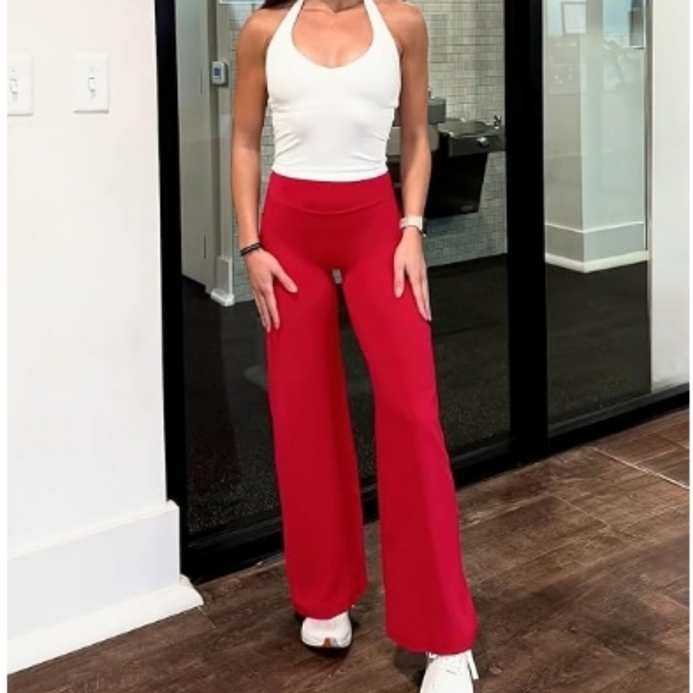 Workout No Front Seam Straight Leggings High Waist Red